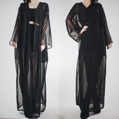 CLAIMED @skully_mean - Vintage 80s Black Sheer Flowy Multi-Way Dressing Gown