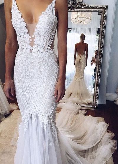 V-Neck Elegant Mermaid Open-Back Wedding Dress_High Quality Wedding Dresses, Prom Dresses, Evening Dresses, Bridesmaid Dresses,PD3900173