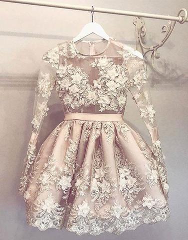 2018 cheap A line short prom dress, long sleeve evening dress,PD1913