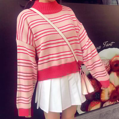 Pastel Pink Stripe Knitted Sweater