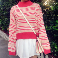 Pastel Pink Stripe Knitted Sweater - Thumbnail 2