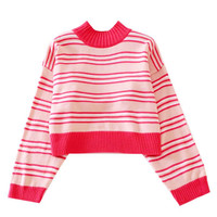 Pastel Pink Stripe Knitted Sweater - Thumbnail 4