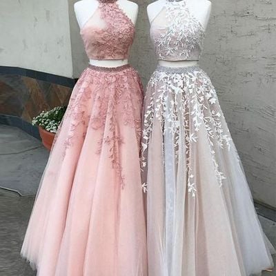 Pink/ivory two piece prom dresses - Thumbnail 5