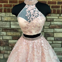 Pink/Ivory Two Piece Prom Dresses - Thumbnail 4