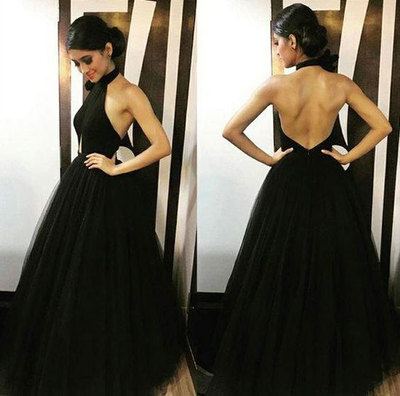 Elegant Backless Black Prom Dresses