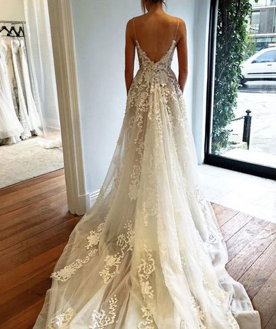 Sexy Lace Spaghetti Straps Backless Wedding Dress