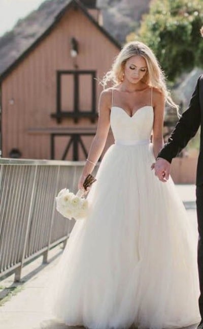 Simple Spaghetti Straps Beach Wedding Dress