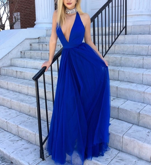 Royal blue long prom dress, evening dresses