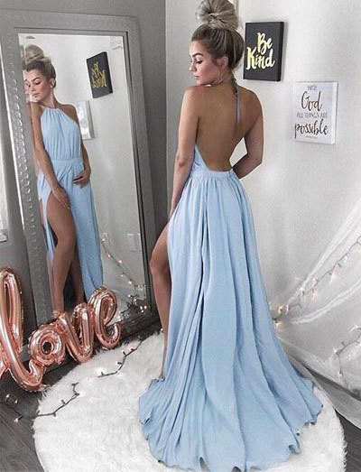 Sexy Halter Backless Long Prom Dresses for Women