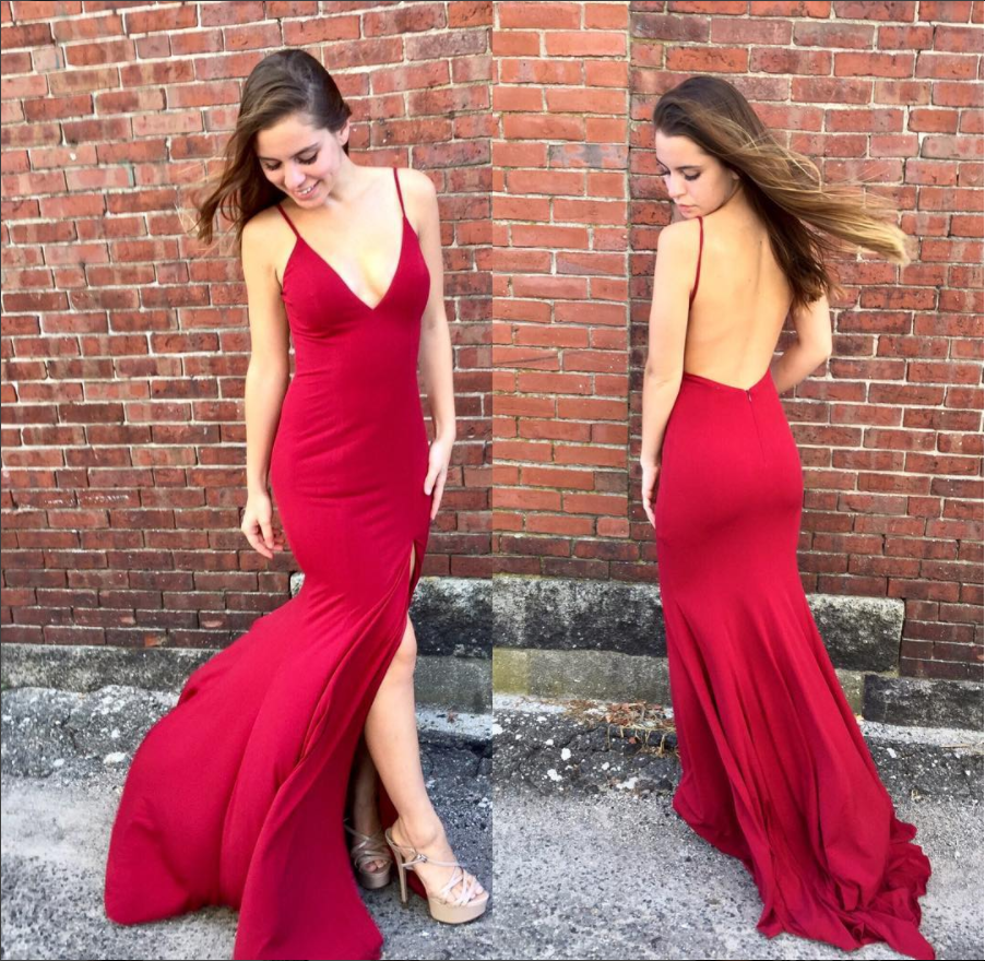Simple v neck mermaid long prom dress, mermaid evening dress