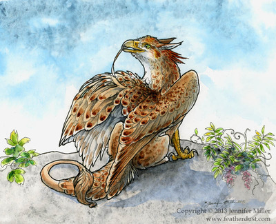 "Afternoon Bath" Ink and Watercolor Painting