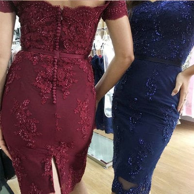 Sheath short burgundy/royal blue prom dresses with appliques - Thumbnail 5
