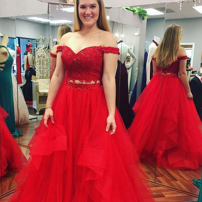 Hot sell red off the shoulder prom dresses with beaded - Thumbnail 5