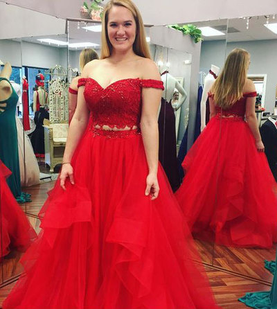 Hot Sell Red Off the Shoulder Prom Dresses with Beaded