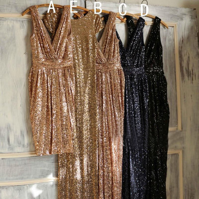 Short/long champagne gold/dark navy bridesmaid dresses - Thumbnail 5