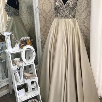 Spaghetti straps beaded long prom dresses formal dress - Thumbnail 4