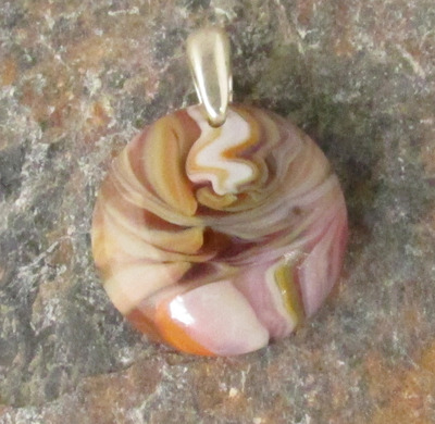 Small Salmon Pink and Cinnabar Glass Pendant