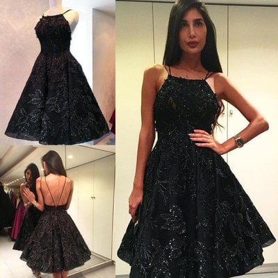Little black dresses, black short prom dresses, halter black homecoming dress - Thumbnail 4