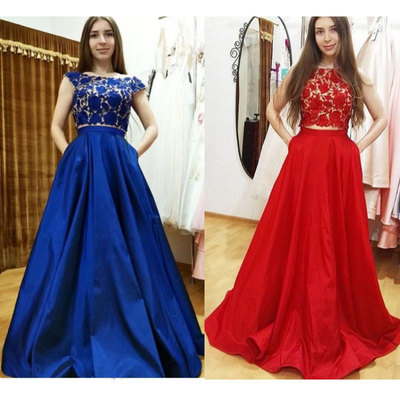 Sexy Royal Blue/Red Two Piece Prom Dresses with Pockets