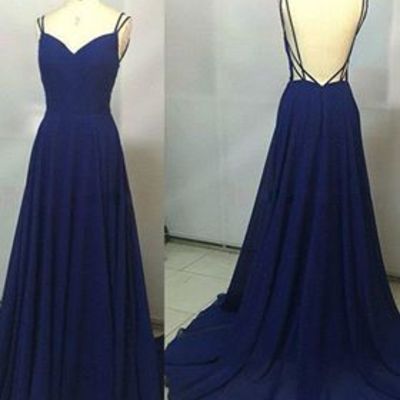 Spaghetti straps backless royal blue long prom dresses evening dresses  - Thumbnail 5
