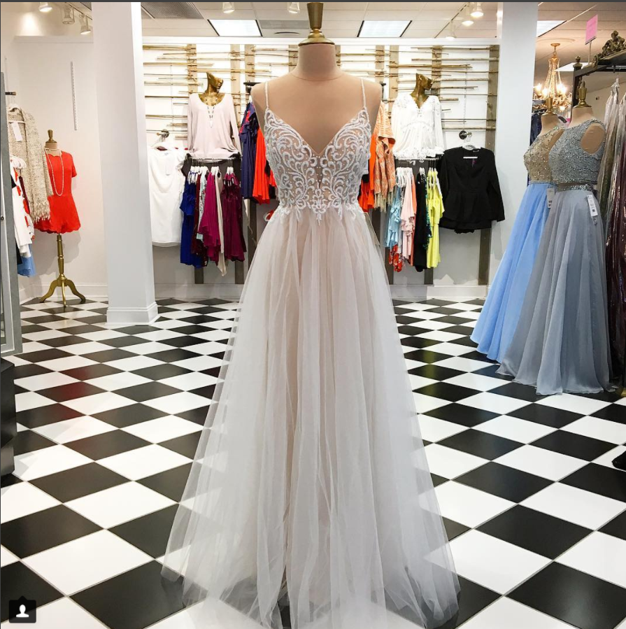 Champagne tulle long prom dress, champagne evening dress