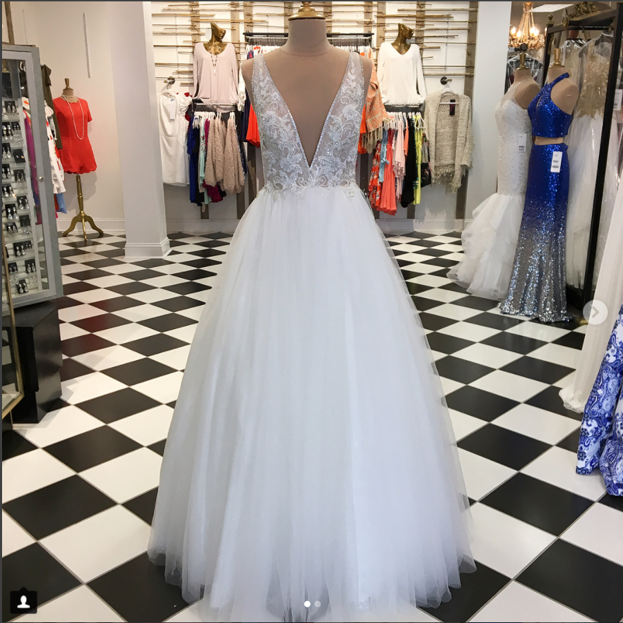 White v neck tulle lace applique long prom dress, white evening dress