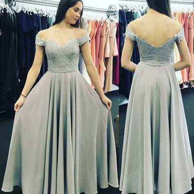 Off the shoulder long prom dresses with appliques - Thumbnail 4