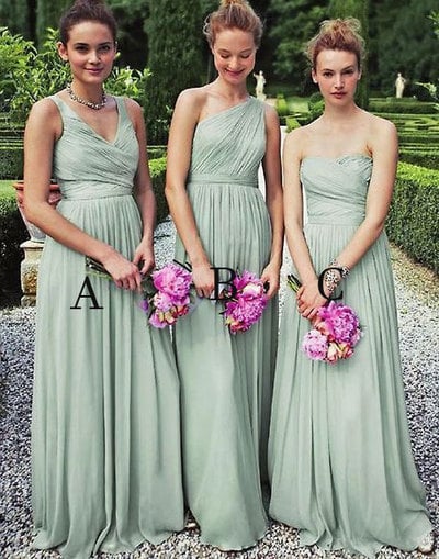 Mismatch Sage Long Bridesmaid Dresses for Wedding