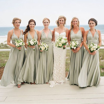 Conversible Sage Long Bridesmaid Dresses for Wedding