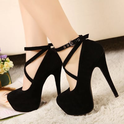 Ankle Strap Classy Black High Heels Fashion Shoes Q-0009