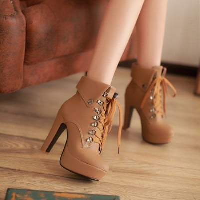 High Heel Lace Up White Martens Ankle Boots Q-0017