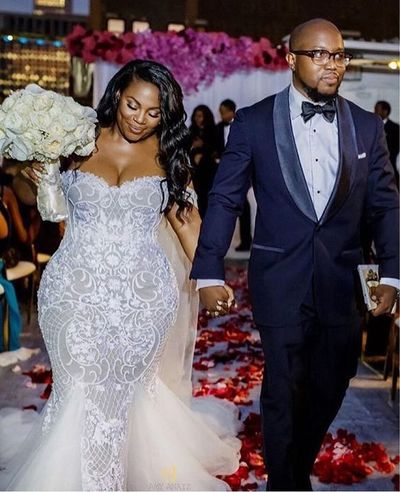 Stunning Mermaid Plus Size Tulle Wedding Dresses Off the Shoulder Pearls Lace South African Girl Bridal Gowns