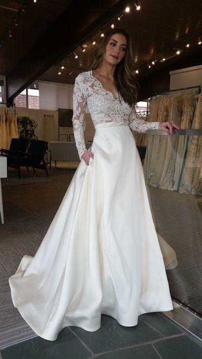 Elegant Long Sleeves White Long Wedding Dress with Pockets