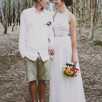 Simple Jewel Sleeveless Floor-Length Lace Top Wedding Dress with Bow - Thumbnail 2