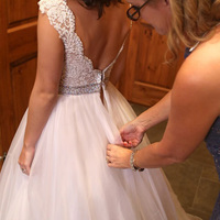 Elegant White Lace Wedding Dress with Crystal Sash - Thumbnail 2