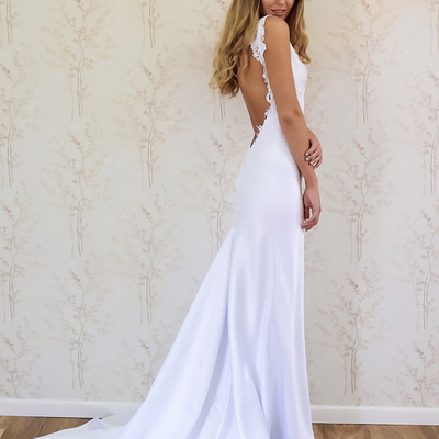 Elegant a-line mermaid white long wedding dress with train - Thumbnail 5