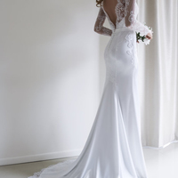 Elegant Lace Long Sleeves Mermaid White Long Wedding Dress with Train - Thumbnail 2