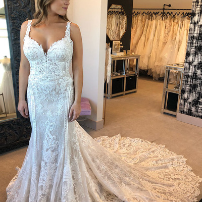 Fancy mermaid white lace mermaid long brial gown with train - Thumbnail 4