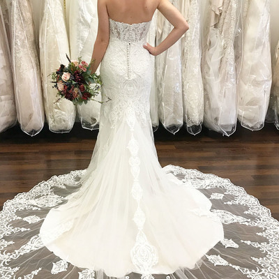 Gorgeous sweetheart white lace mermaid long bridal gown with train - Thumbnail 5