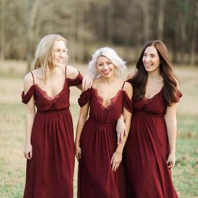 Burgundy long chiffon bridesmaid dress wedding party dresses - Thumbnail 5