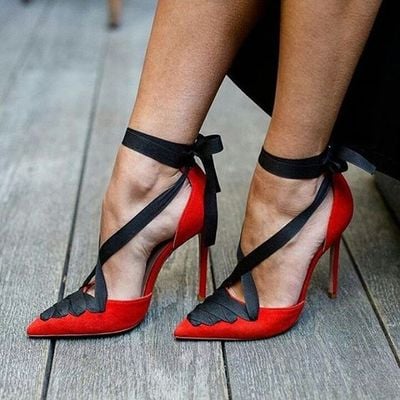Straps Bow Pointed Toe Lace-up Low Cut Stiletto High Heels Q-0029