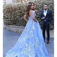 Glamorous Spaghetti Straps Lace Blue Wedding Dresses Princess With Crystals - Thumbnail 1