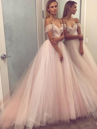 Elegant Off the Shoulder Tulle Prom Dress,Sexy Long Tulle Evening Gown,Cheap New Style Prom Gown