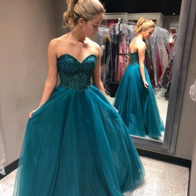 Sexy sweetheart a-line long women prom dresses, tulle evening dress - Thumbnail 4
