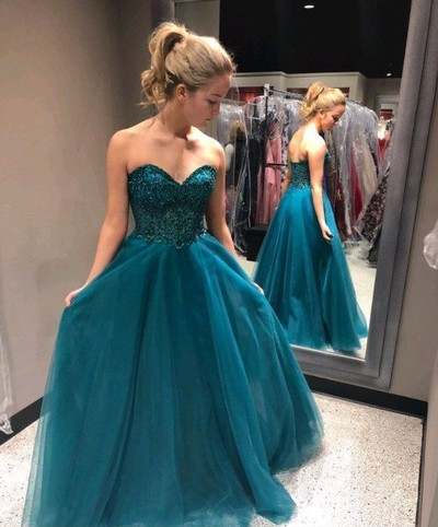 Sexy Sweetheart A-line Long Women Prom Dresses, Tulle Evening Dress