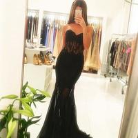 Elegant Lace Appliques Sweetheart See Through Corset Tulle Mermaid Prom Dresses - Thumbnail 1