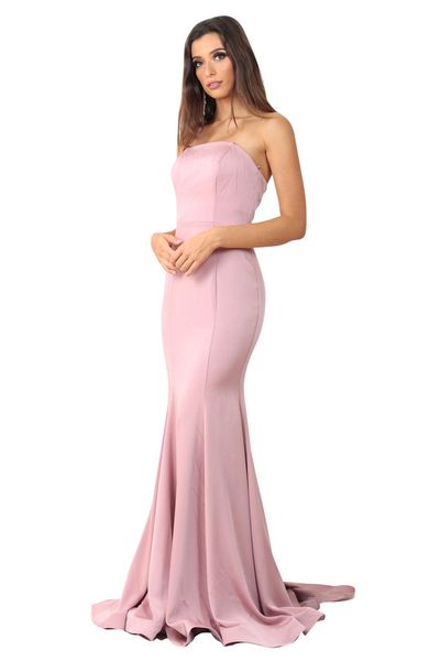 Simple Mermaid Strapless Blush Pink Prom Dresses Sleeveless Evening Formal Gowns