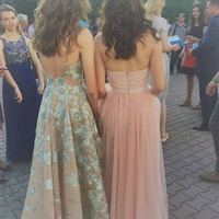 Halter Pink Long Prom Dress Evening Dress - Thumbnail 1