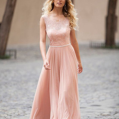 Elegant a-line blush pink sleeveless lace prom/evening dresses - Thumbnail 5