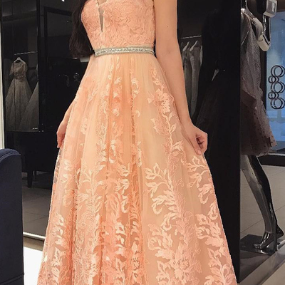 Vintage floral lace long prom dresses sexy v-neck a-line evening party dresses - Thumbnail 5